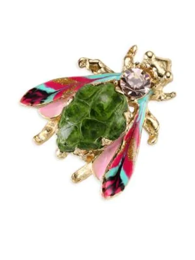 Shop Gas Bijoux Glass Cabochon Insect Brooch In Yellow Gold