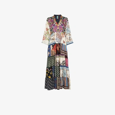 Shop Rianna + Nina Multi Floral Polka Dot Print Silk V-neck Kaftan Dress In Multicolour