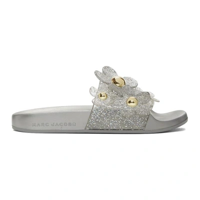 Shop Marc Jacobs Silver Daisy Aqua Slides In 040 Silver