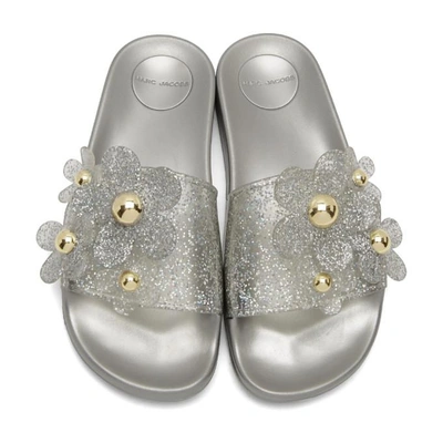 Shop Marc Jacobs Silver Daisy Aqua Slides In 040 Silver