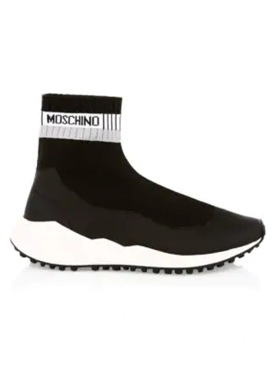 Shop Moschino Neoprene Stamp Sock Sneakers In Black