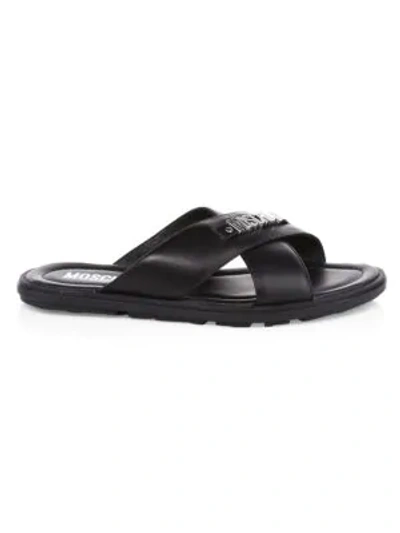 Shop Moschino Logo Hardware Leather Sandals In Black