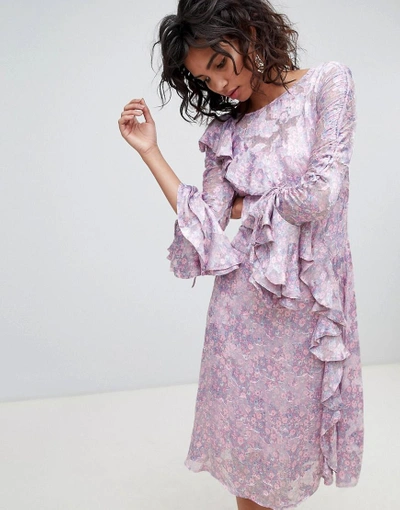 Shop Ghost Long Sleeve Printed Midi Dress - Purple