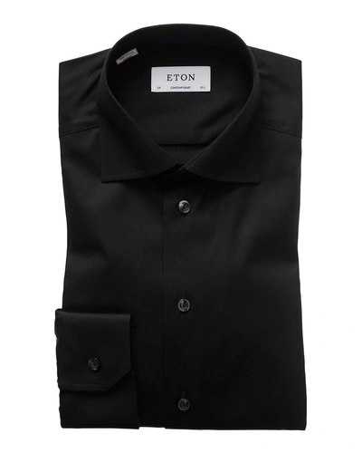 Shop Eton Contemporary-fit Twill Dress Shirt In Black