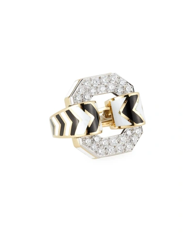 Shop David Webb 18k Chevron Enamel Ring W/ Diamonds