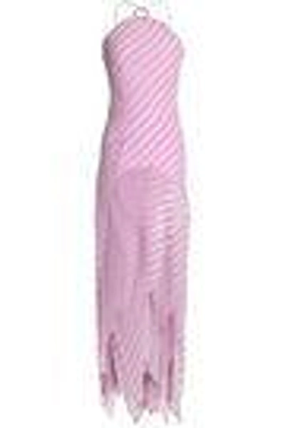 Shop Halston Heritage Woman Layered Striped Silk-chiffon Gown Pink