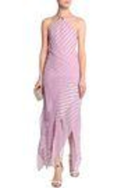 Shop Halston Heritage Woman Layered Striped Silk-chiffon Gown Pink