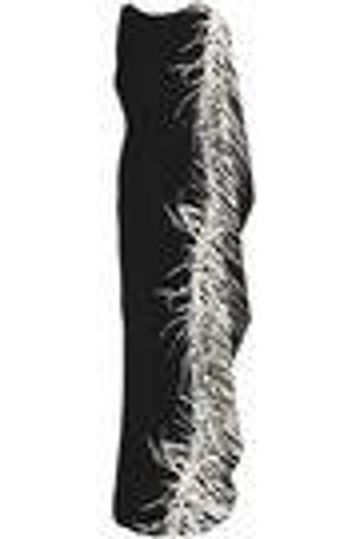 Shop Halston Heritage Asymmetric Printed Crepe Gown In Black