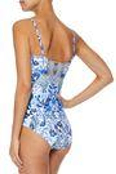 Shop Camilla Woman Crystal-embellished Printed Bandeau Swimsuit Royal Blue