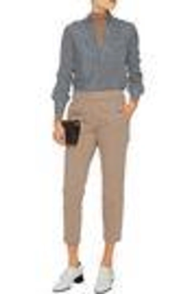Shop Brunello Cucinelli Woman Cropped Cotton-blend Twill Tapered Pants Sand