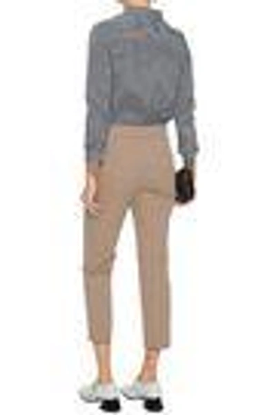Shop Brunello Cucinelli Woman Cropped Cotton-blend Twill Tapered Pants Sand