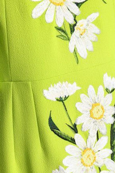 Shop Dolce & Gabbana Embroidered Neon Wool-crepe Mini Dress In Lime Green