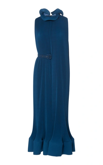 Shop Tibi Ruffle Neck Sleeveless Dress In Blue