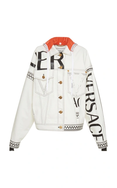 Shop Versace Graphic Denim Jacket In White