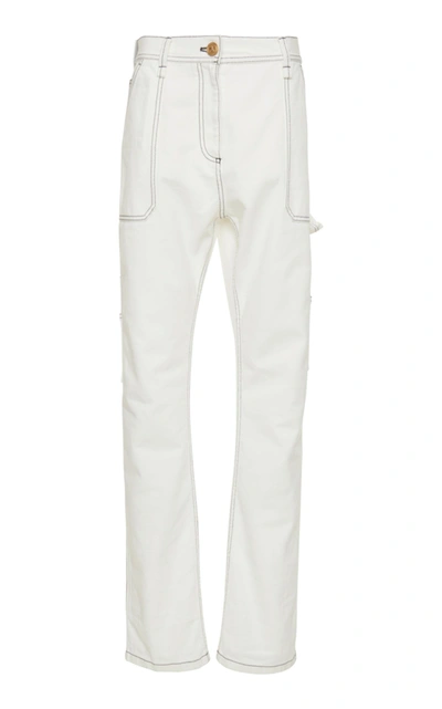 Shop Versace Denim Straight Leg Pant In White