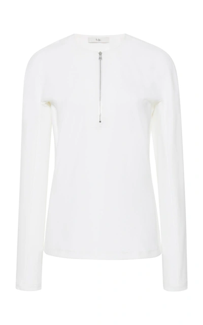 Shop Tibi Structured Crepe Zipup Top In White