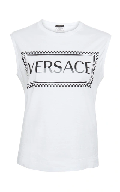 Shop Versace Printed Cotton Jersey Tank In White