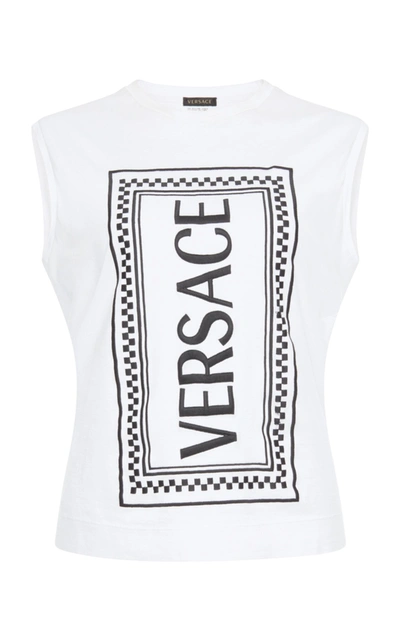 Shop Versace Cotton Jersey Logo Tank In White