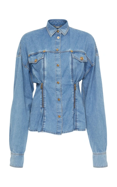 Shop Versace Light Wash Denim Buttoned Shirt In Blue