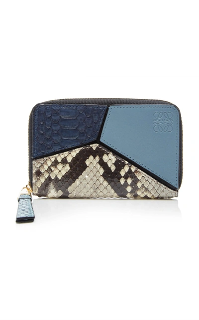 Shop Loewe Puzzle Small Python And Leather Wallet In Blue