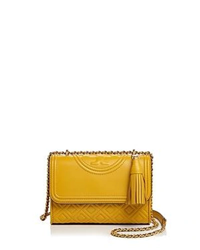 Shop Tory Burch Fleming Convertible Small Leather Shoulder Bag In Day Lily Yellow/gold