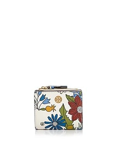 Shop Tory Burch Robinson Mini Floral Leather Wallet In Ivory Meadow Folly/gold