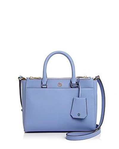 Shop Tory Burch Robinson Small Double Zip Leather Tote In Bow Blue/gold
