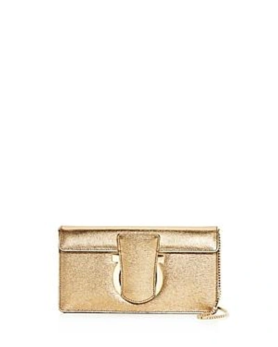 Shop Ferragamo Small Thalia Calfskin Shoulder Bag In Gold/gold