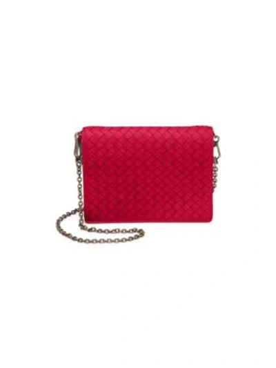 Shop Bottega Veneta Chain Leather Wallet In Red
