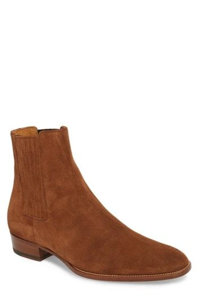 Shop Saint Laurent Wyatt Chelsea Boot In Wood Brown