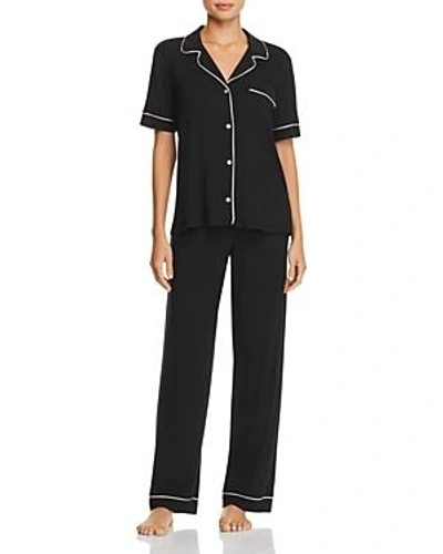 Shop Eberjey Gisele Short Sleeve Long Pant Pajama Set In Black/soft Pink