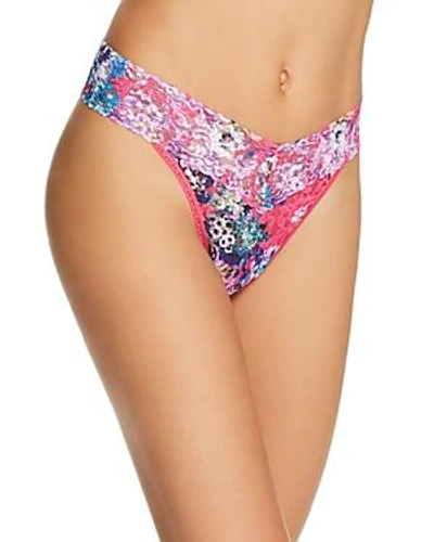 Shop Hanky Panky Original-rise Printed Lace Thong In Party Peony