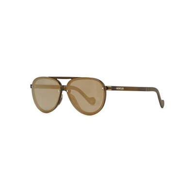 Shop Moncler Dark Moss Green Aviator-style Sunglasses In Dark Green