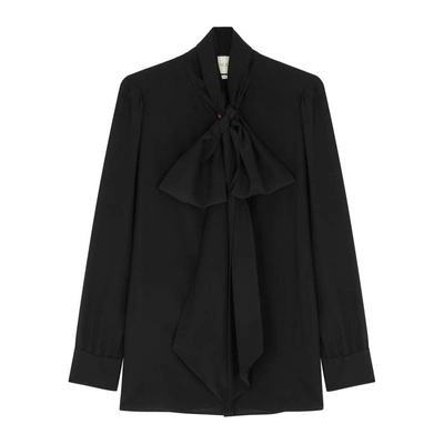 Shop Gucci Black Ladybird-embellished Silk Blouse
