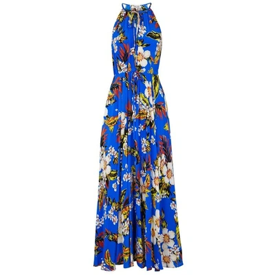 Shop Diane Von Furstenberg Cobalt Floral-print Silk Maxi Dress In Blue