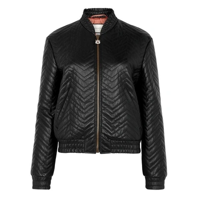 Shop Gucci Black Matelassé Leather Bomber Jacket