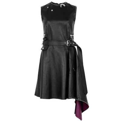 Shop Alexander Mcqueen Black Asymmetric Leather Dress