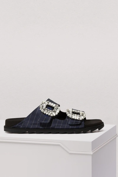 Shop Roger Vivier Slidy Viv Strass Sandals In Indigo + Blanc Cire Lines