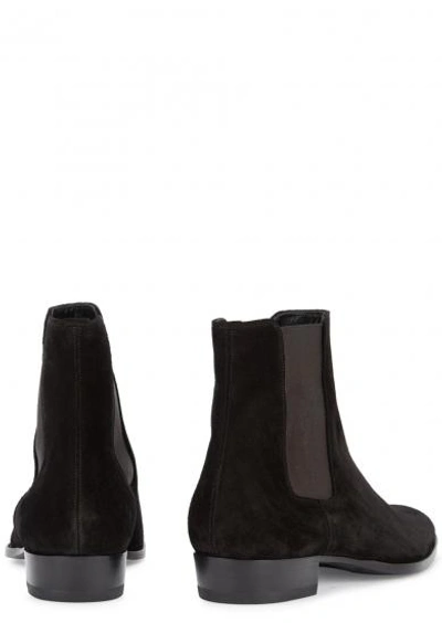Shop Saint Laurent Black Suede Chelsea Boots