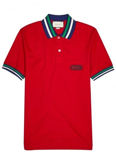 Shop Gucci Red Piqué Stretch-cotton Polo Shirt