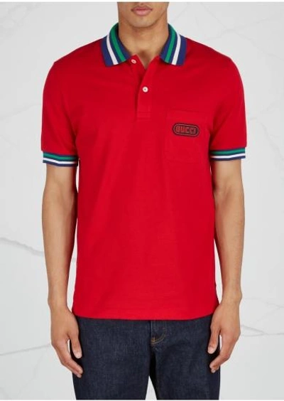 Shop Gucci Red Piqué Stretch-cotton Polo Shirt