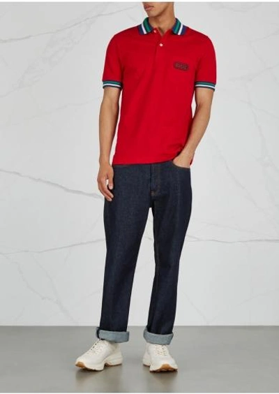 Shop Gucci Red Piqué Stretch-cotton Polo Shirt