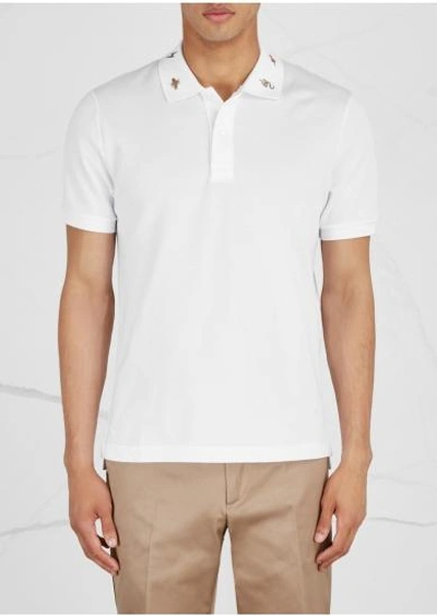 Shop Gucci White Piqué Stretch-cotton Polo Shirt