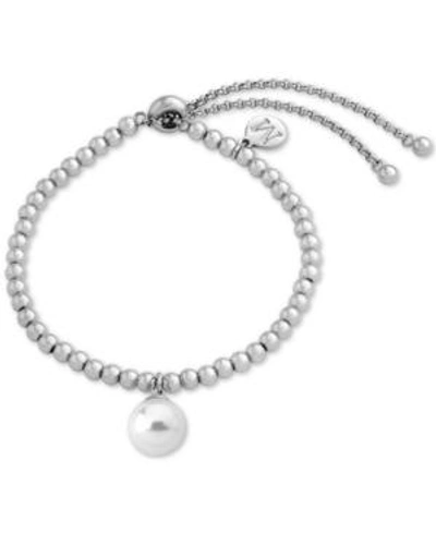 Shop Majorica Gold-tone Imitation Pearl Charm Beaded Slider Bracelet In Silver