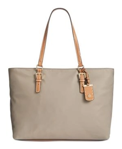 Shop Tommy Hilfiger Extra-large Julia Tote In Khaki/gold