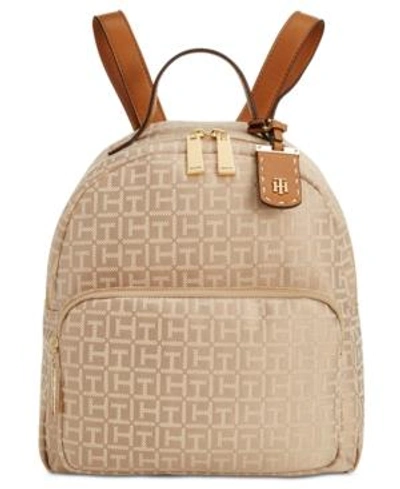 Shop Tommy Hilfiger Julia Logo Jacquard Dome Backpack In Khaki/gold