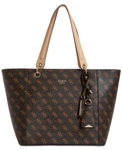 Shop Guess Kamryn Signature Tote In Brown/gold