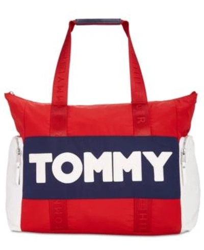 Shop Tommy Hilfiger Tommy Tote In Red/navy/silver
