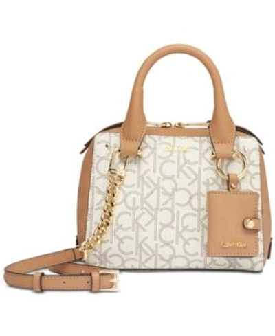 Shop Calvin Klein Boxy Signature Mini Satchel In Almond Khaki/buff/gold