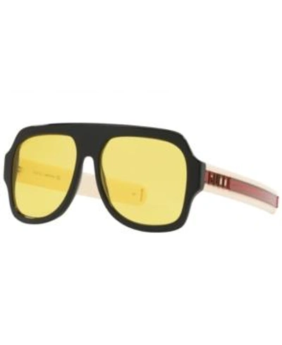 Shop Gucci Sunglasses, Gg0255s 59 In Black Shiny / Yellow